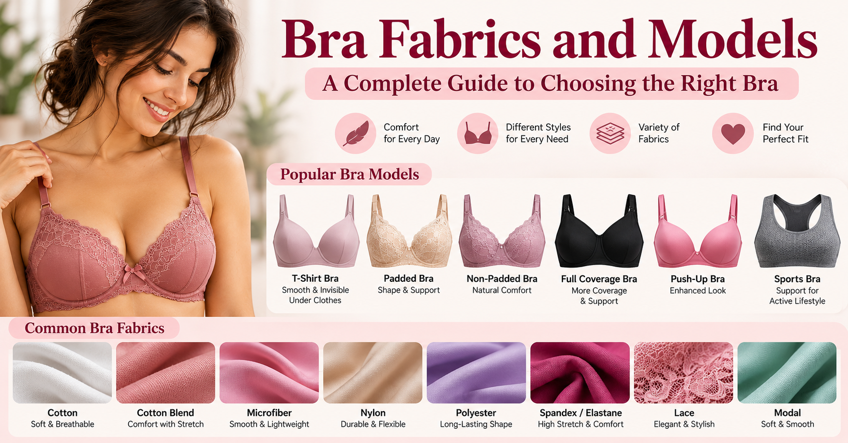 Guide to different bra fabrics and models for women