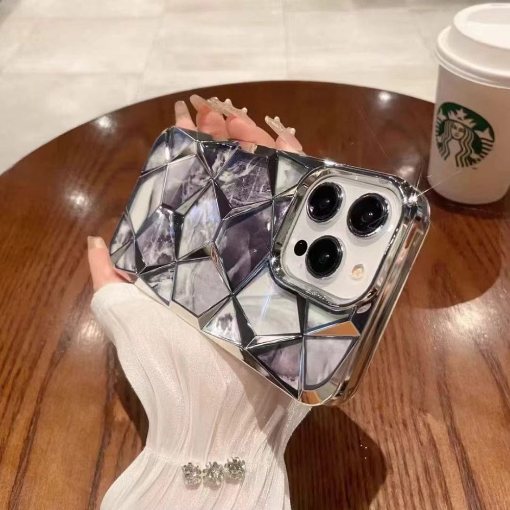 3D Diamond Design Marble Stone Phone Cover for OPPO A18 Back Case Silver Onezeros.in