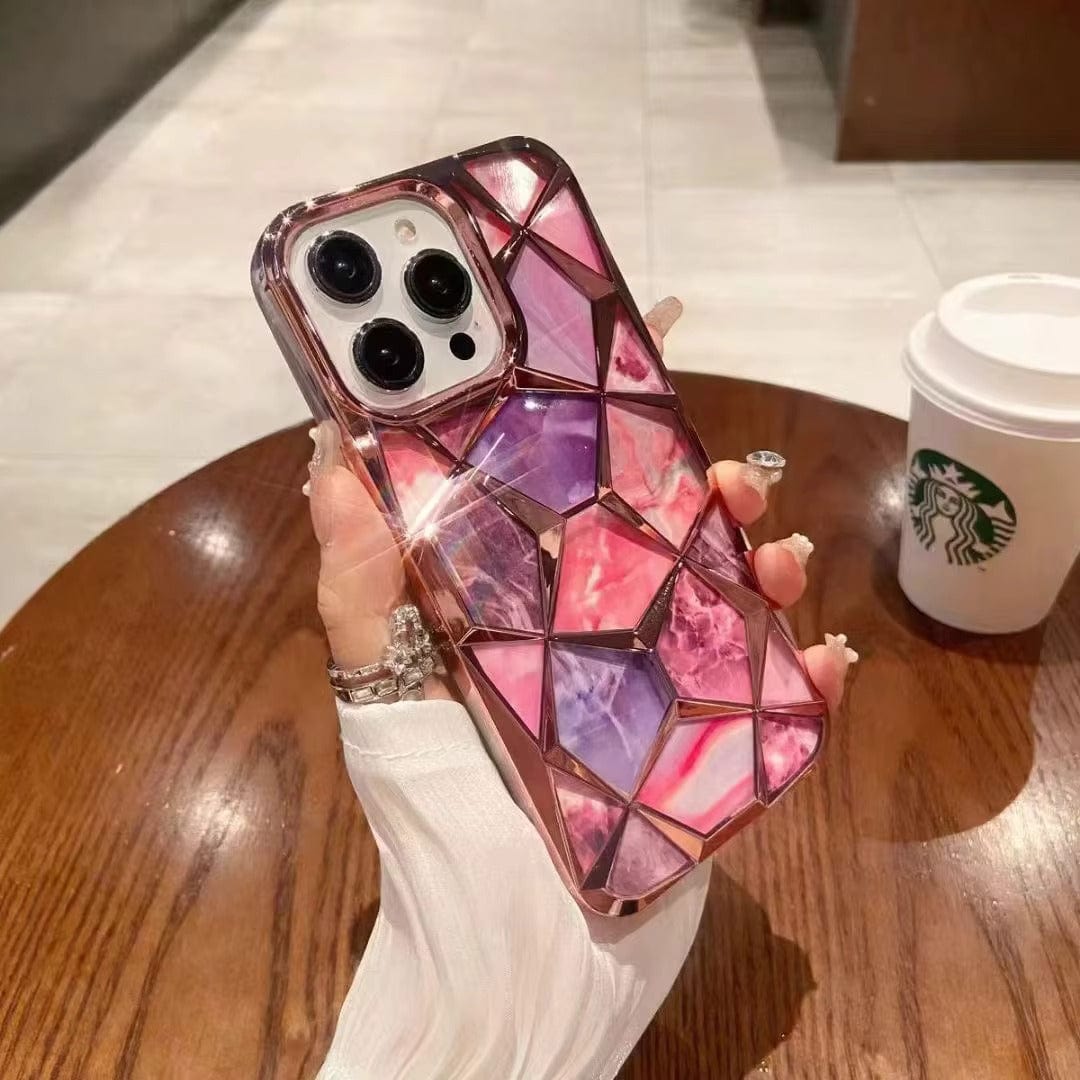 3D Diamond Design Marble Stone Phone Cover for OPPO A18 Back Case Pink Onezeros.in