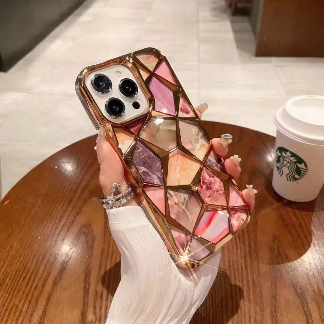 3D Diamond Design Marble Stone Phone Cover for OPPO A18 Back Case Gold Onezeros.in