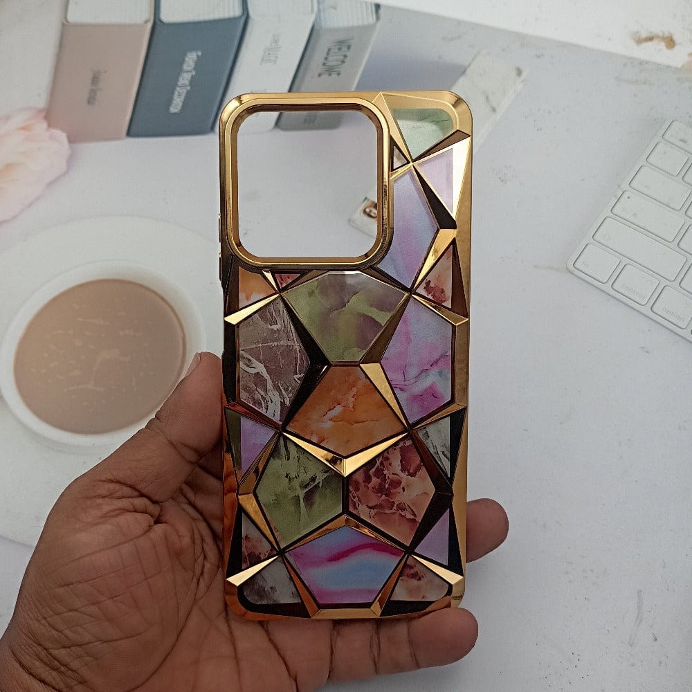 3D Diamond Design Marble Stone Phone Cover for Realme C61 Back Case Gold Onezeros.in