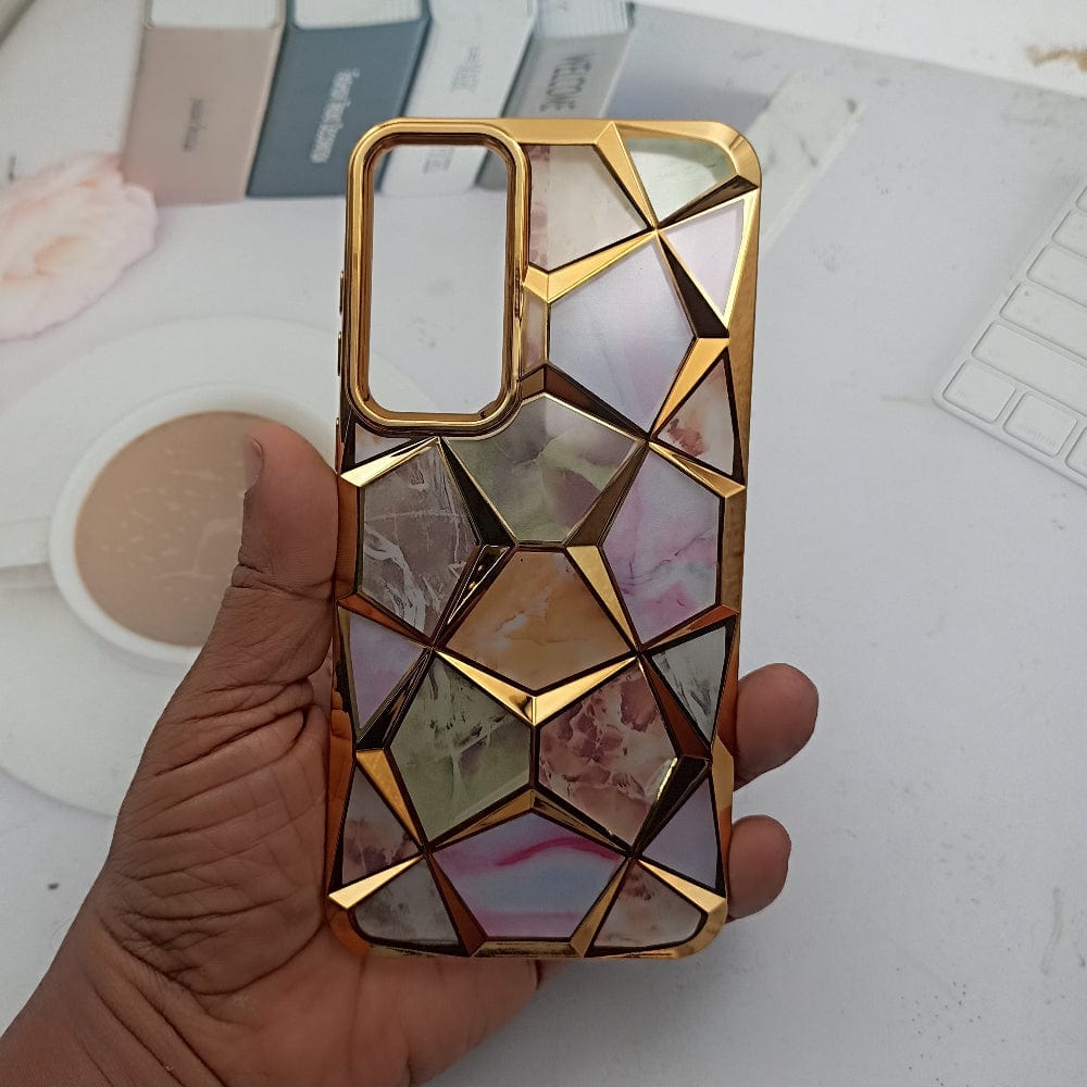 3D Diamond Design Marble Stone Phone Cover for Samsung A55 Back Case Gold Onezeros.in