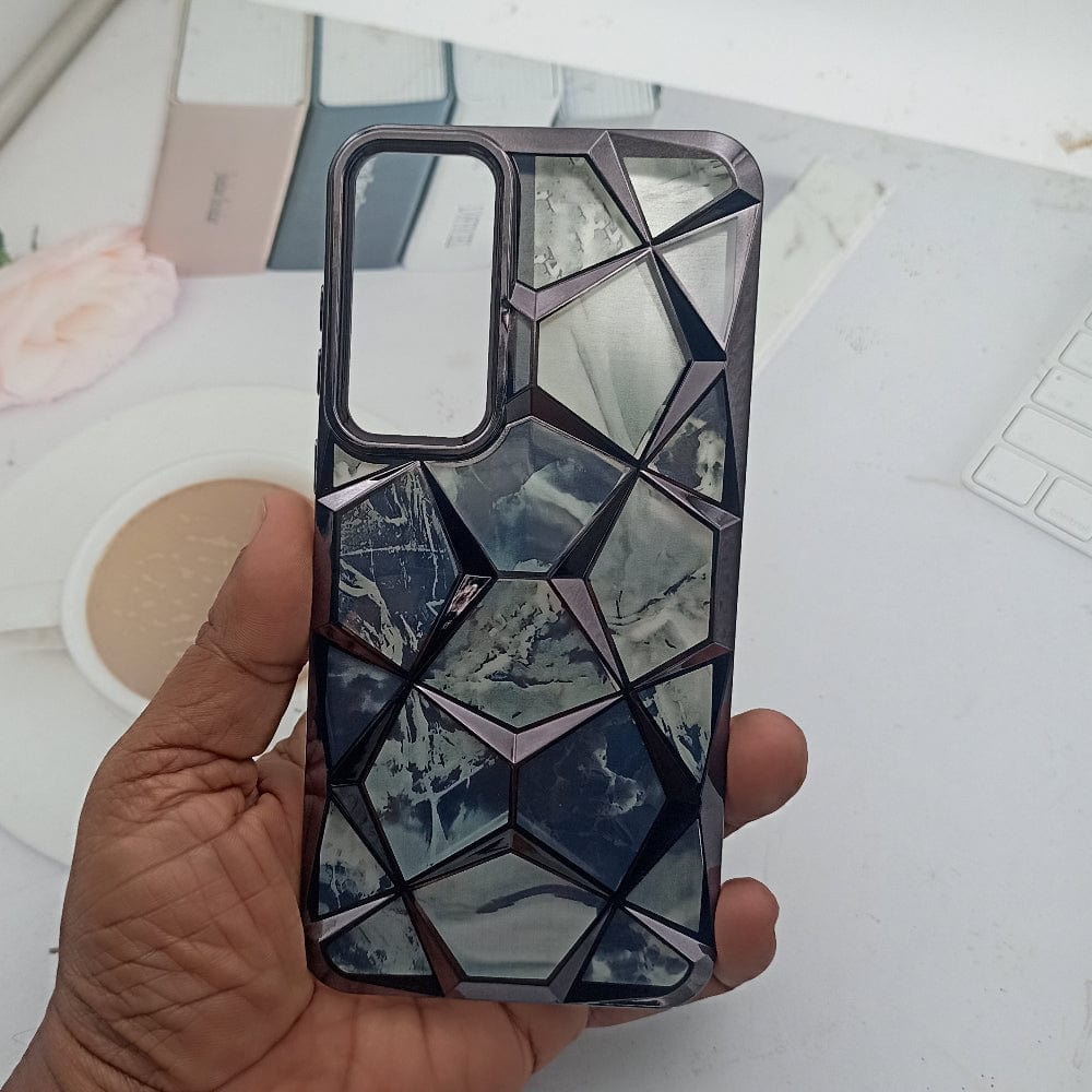 3D Diamond Design Marble Stone Phone Cover for Samsung A55 Back Case Black Onezeros.in