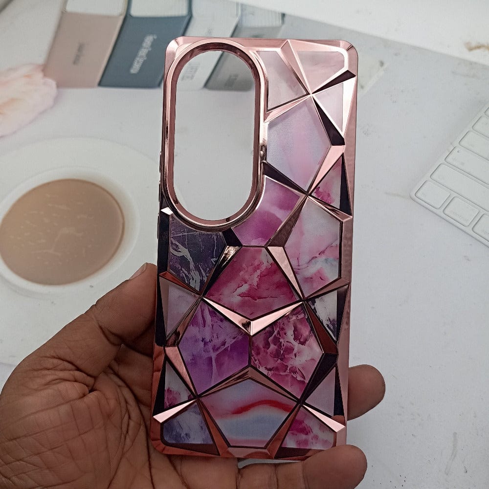 3D Diamond Design Marble Stone Phone Cover for Vivo V40/V40 Pro Back Case Pink Onezeros.in