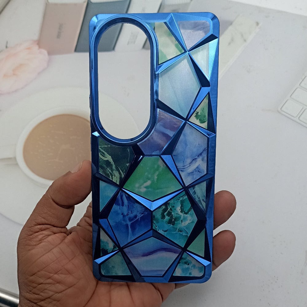 3D Diamond Design Marble Stone Phone Cover for Vivo V40/V40 Pro Back Case Blue Onezeros.in