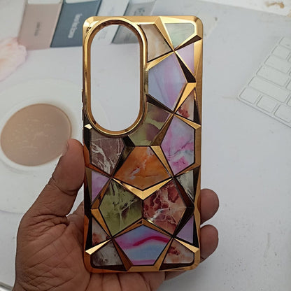 3D Diamond Design Marble Stone Phone Cover for Vivo V40/V40 Pro Back Case Gold Onezeros.in