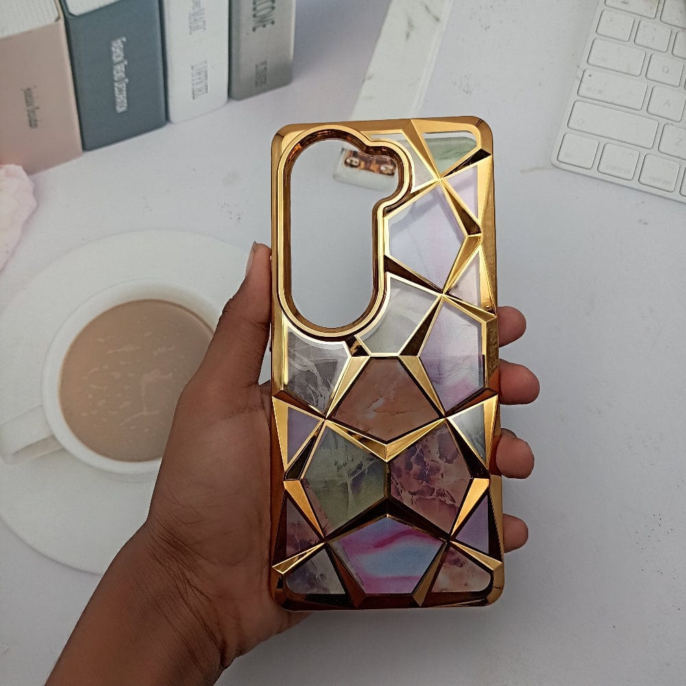 3D Diamond Design Marble Stone Phone Cover for Vivo V40E Back Case Gold Onezeros.in