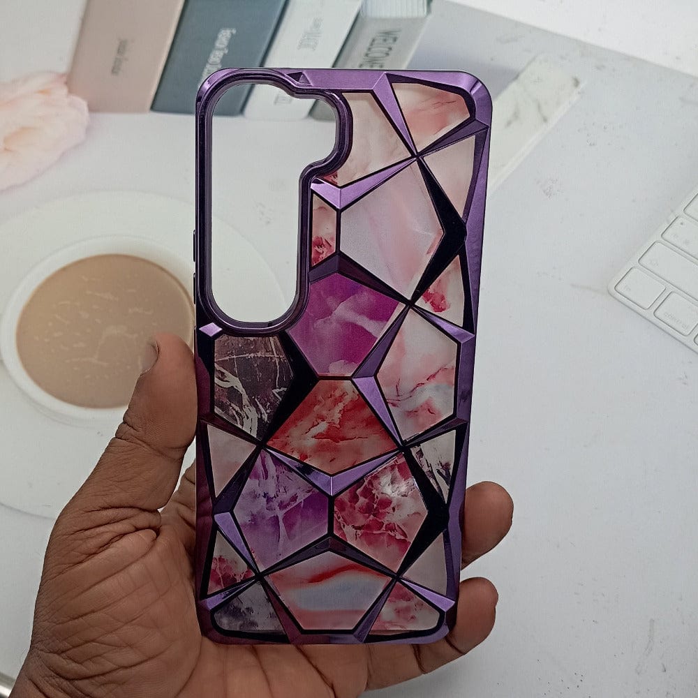 3D Diamond Design Marble Stone Phone Cover for Vivo Y300 Back Case Purple Onezeros.in