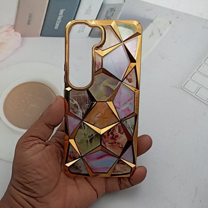 3D Diamond Design Marble Stone Phone Cover for Vivo Y300 Back Case Gold Onezeros.in