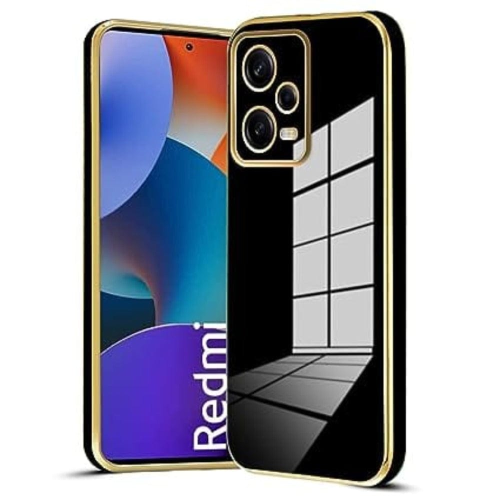 6D Golden Edge Chrome Back Cover For POCO X5 5G/Redmi Note 12 5G Phone Case Black Onezeros.in