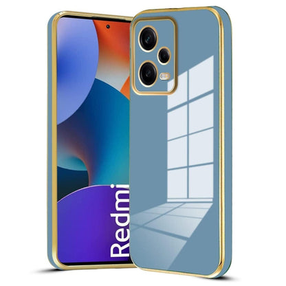 6D Golden Edge Chrome Back Cover For POCO X5 5G/Redmi Note 12 5G Phone Case Sky Blue Onezeros.in