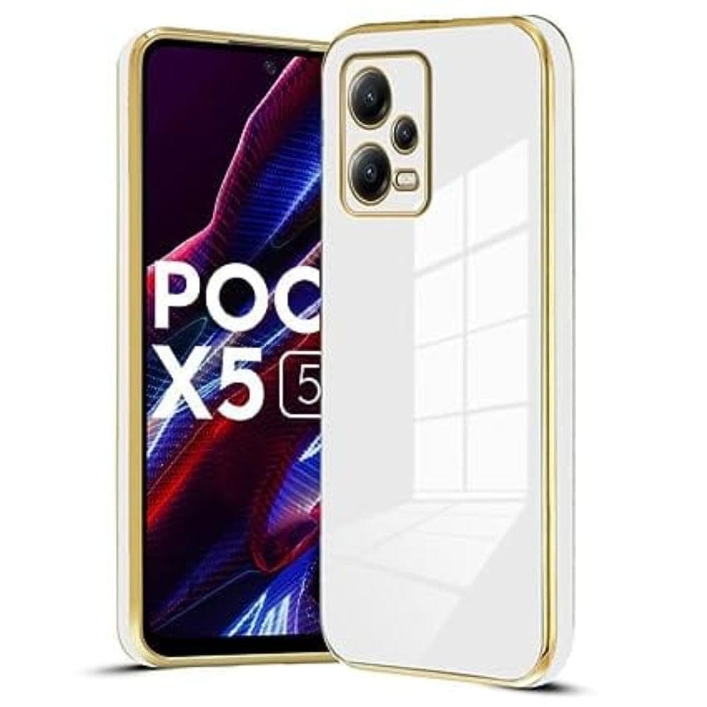 6D Golden Edge Chrome Back Cover For POCO X5 5G/Redmi Note 12 5G Phone Case White Onezeros.in