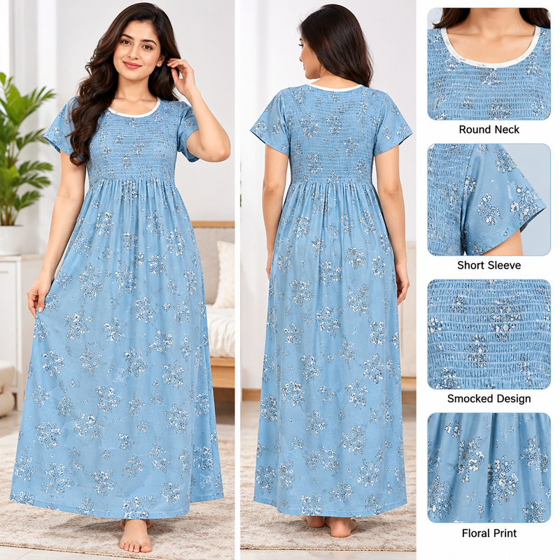 Veni's Women's Floral Printed Stretchable Nighty with One Side Pocket & Detachable Chest Padding