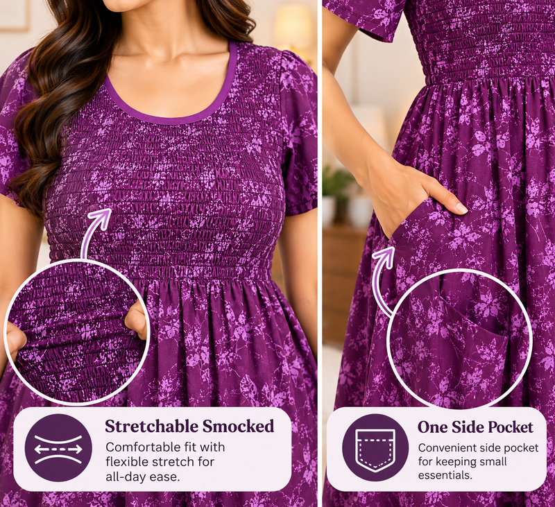 Veni's Plum Purple Floral Printed Stretchable Women's Nighty