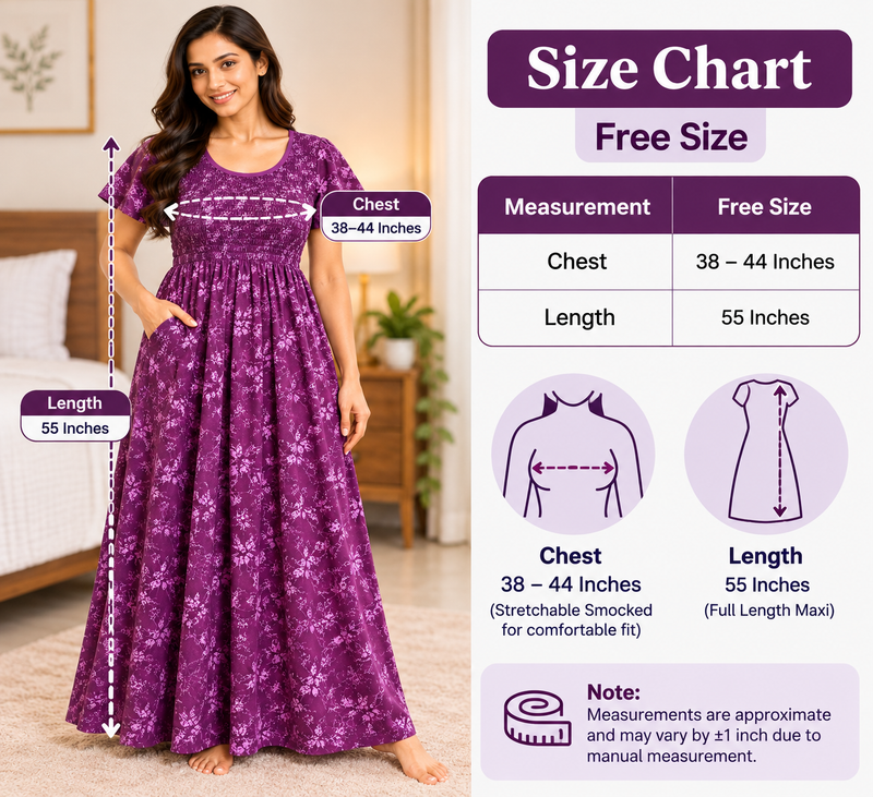 Veni's Plum Purple Floral Printed Stretchable Women's Nighty
