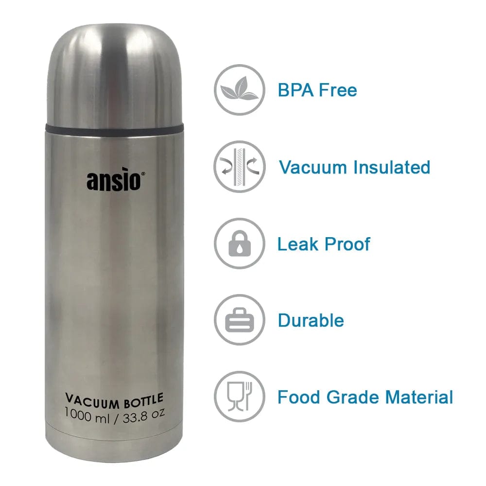 Ansio Stainless Steel Bullet Flasks - 1000ml Silver Onezeros.in