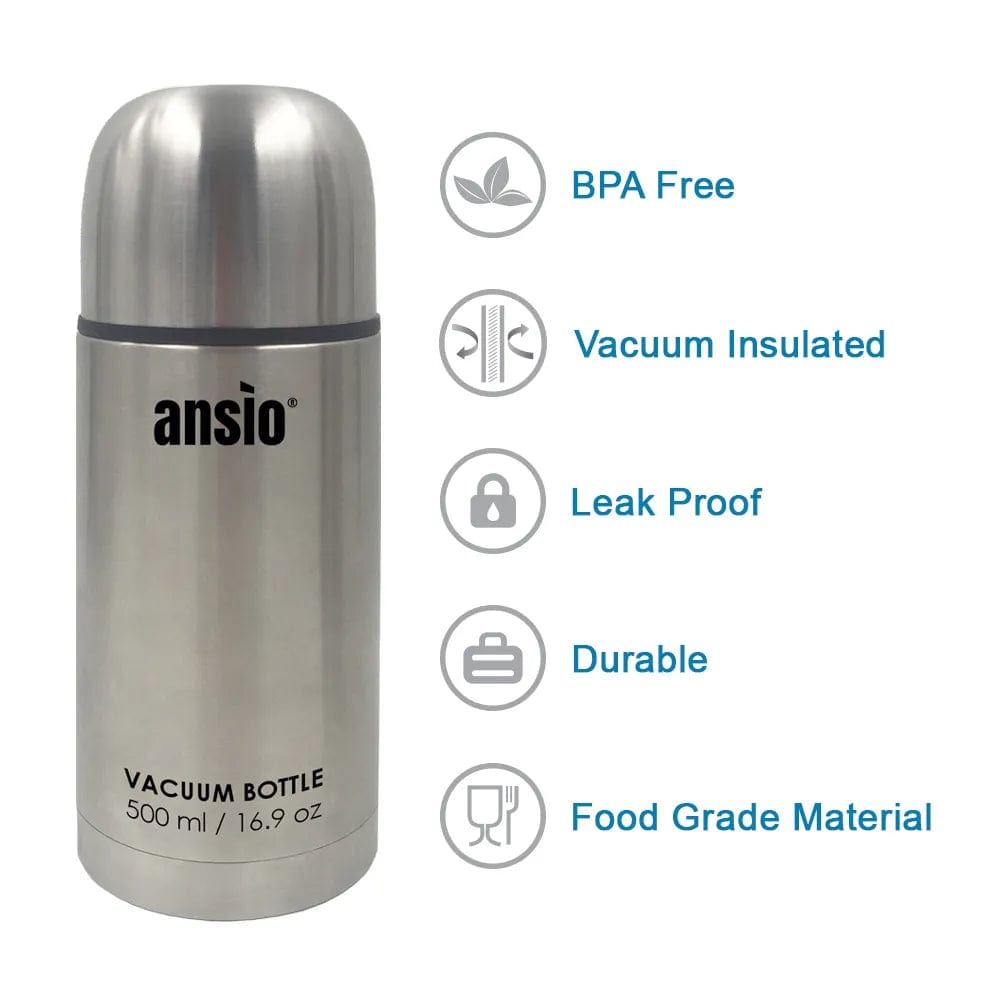 Ansio Stainless Steel Bullet Flasks - 500ml Silver Onezeros.in