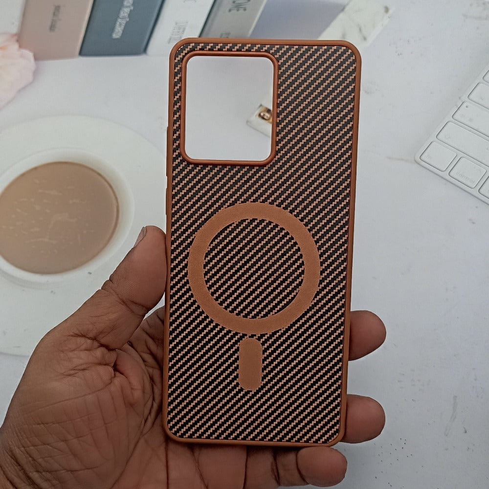 Carbon Fiber Megsafe Design Phone Case for Moto Edge 40 Neo Back Cover Brown Onezeros.in