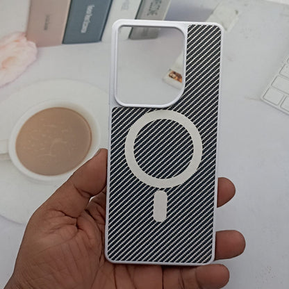 Carbon Fiber Megsafe Design Phone Case for Moto Edge 50 Back Cover White Onezeros.in