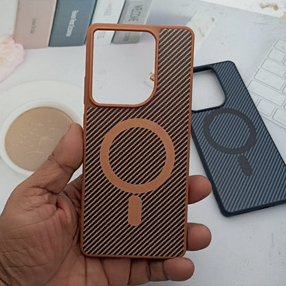 Carbon Fiber Megsafe Design Phone Case for Moto Edge 50 Back Cover Orange Onezeros.in