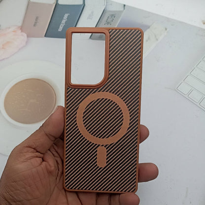 Carbon Fiber Megsafe Design Phone Case for Moto Edge 50 Fusion Back Cover Brown Onezeros.in