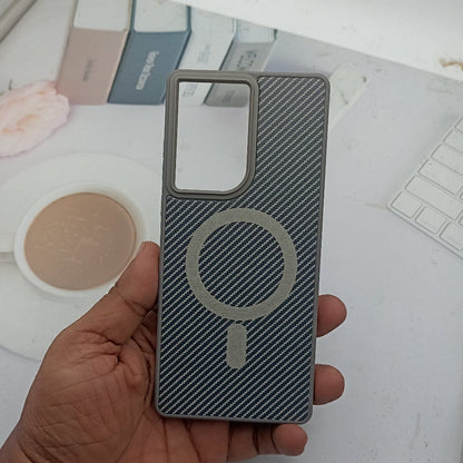 Carbon Fiber Megsafe Design Phone Case for Moto Edge 50 Fusion Back Cover Grey Onezeros.in