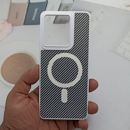 Carbon Fiber Megsafe Design Phone Case for Moto Edge 50 Pro Back Cover White Onezeros.in