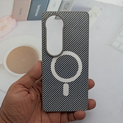 Carbon Fiber Megsafe Design Phone Case for Vivo V40 Back Cover Grey Onezeros.in