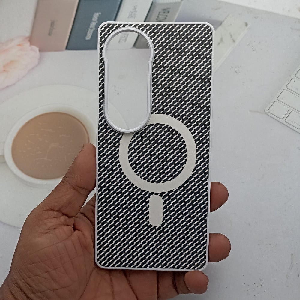 Carbon Fiber Megsafe Design Phone Case for Vivo V40 Back Cover White Onezeros.in