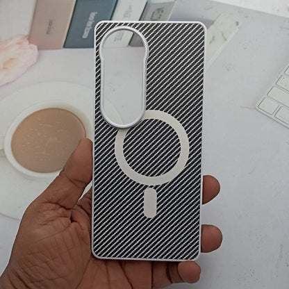 Carbon Fiber Megsafe Design Phone Case for Vivo V40 Back Cover White Onezeros.in