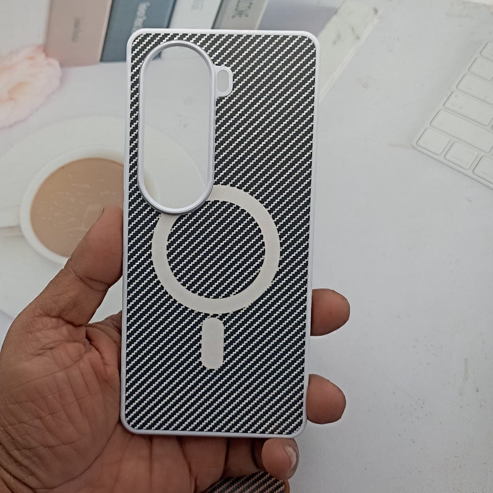 Carbon Fiber Megsafe Design Phone Case for Vivo V40e Back Cover White Onezeros.in