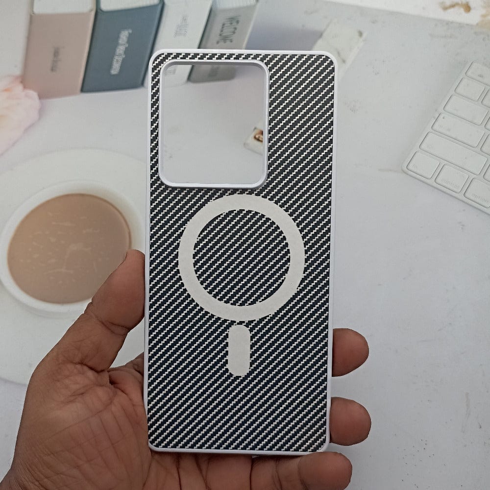 Carbon Fiber Megsafe Design Phone Case for Vivo Y200 Pro Back Cover White Onezeros.in