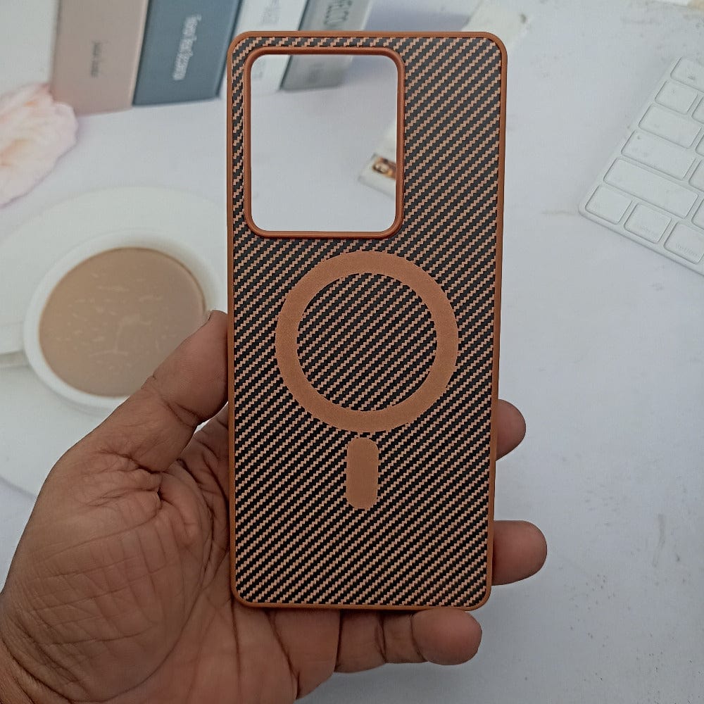 Carbon Fiber Megsafe Design Phone Case for Vivo Y300 Plus Back Cover Brown Onezeros.in