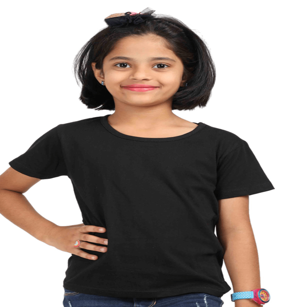 Girls Cotton T-Shirt Black / 0-12M Qikink