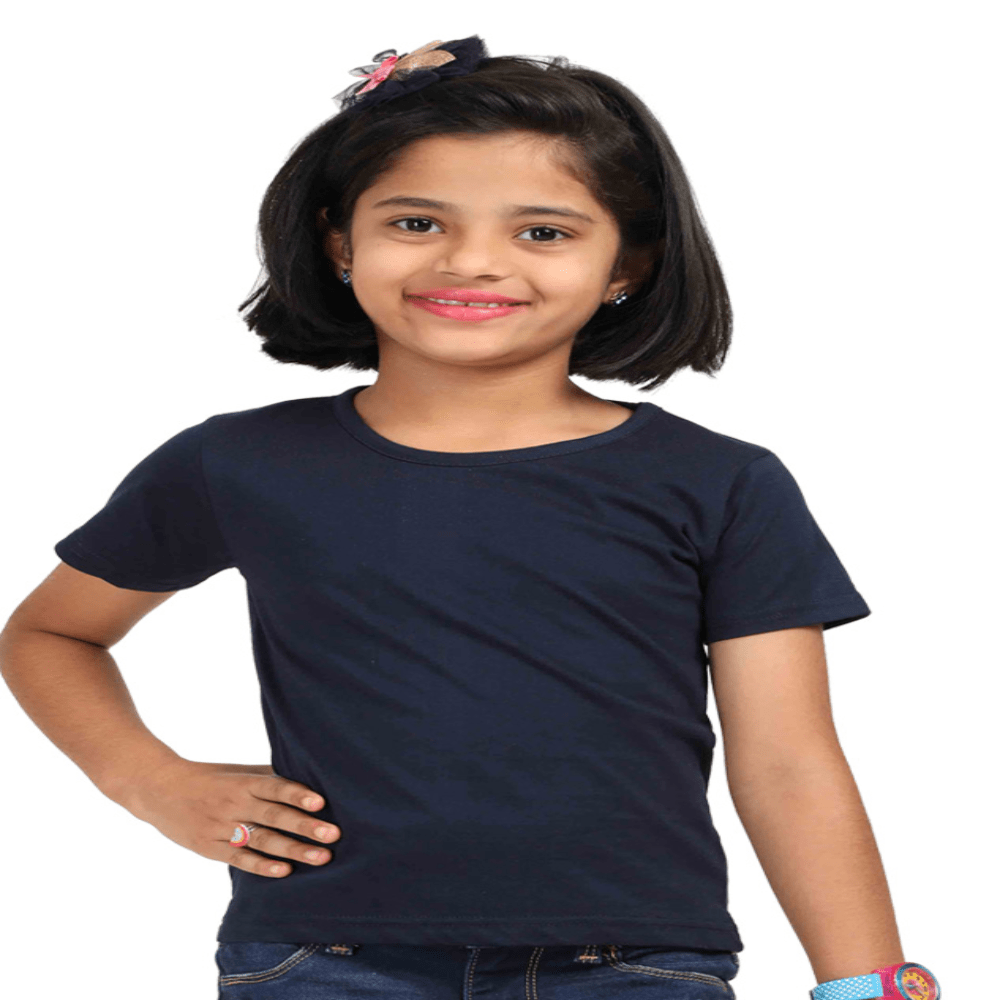 Girls Cotton T-Shirt Navy Blue / 0-12M Qikink