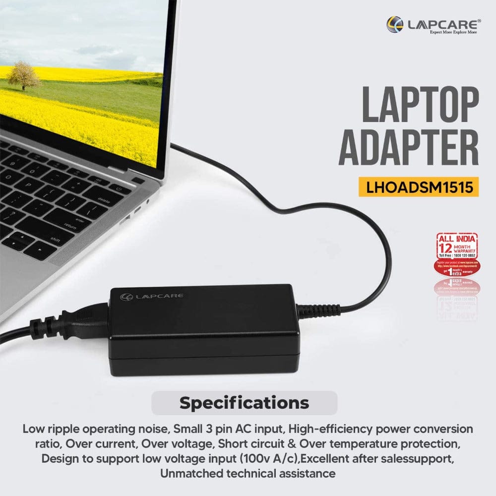 Lapcare Adapter for HP 18.5v 3.5A 65w Smart Laptop Charger Onezeros.in