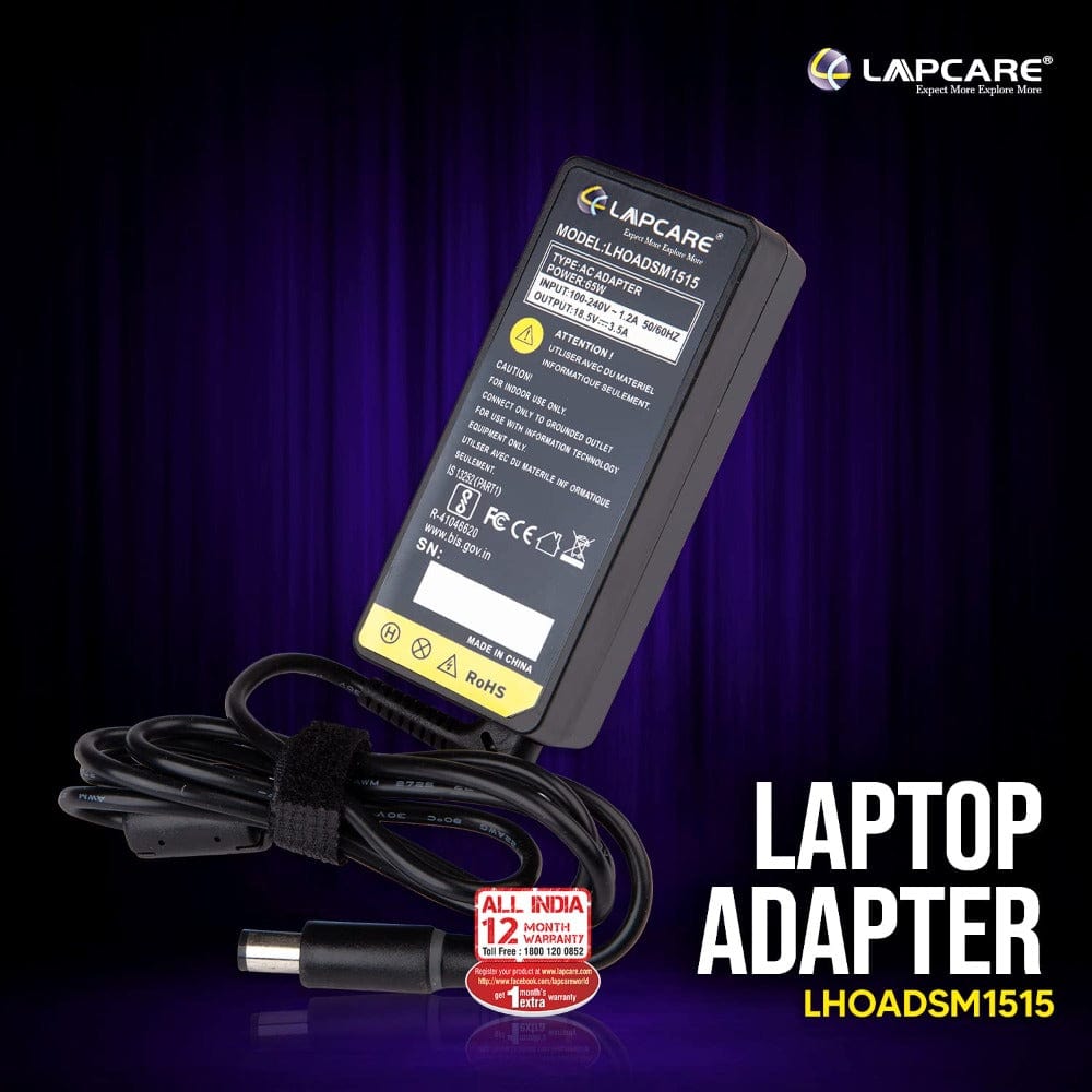 Lapcare Adapter for HP 18.5v 3.5A 65w Smart Laptop Charger Onezeros.in