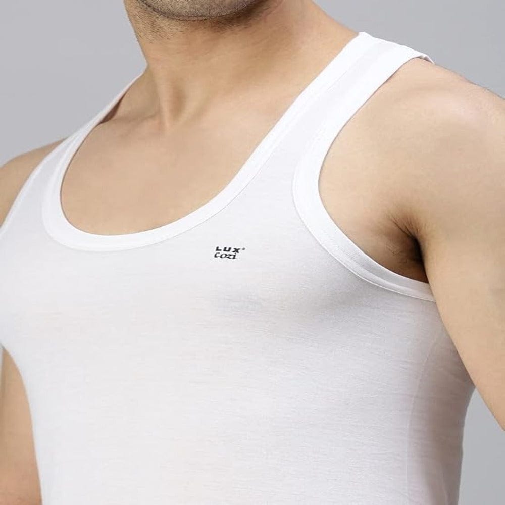 Men's White Sleeveless Cotton Vest Onezeros.in