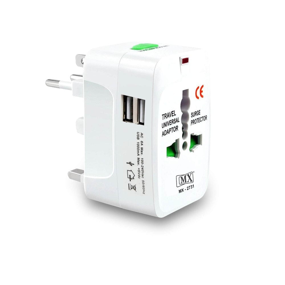 MX Universal Worldwide Travel Adapter with USB Port White Onezeros.in