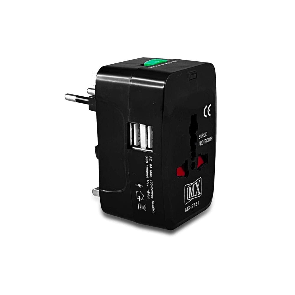 MX Universal Worldwide Travel Adapter with USB Port Black Onezeros.in