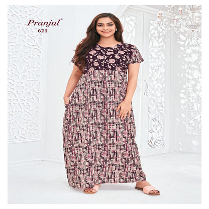 Pranjul Printed Cotton Nighty Sleepwear 621 / L Onezeros.in