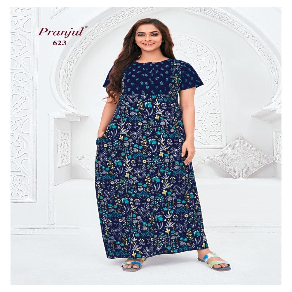 Pranjul Printed Cotton Nighty Sleepwear 623 / L Onezeros.in