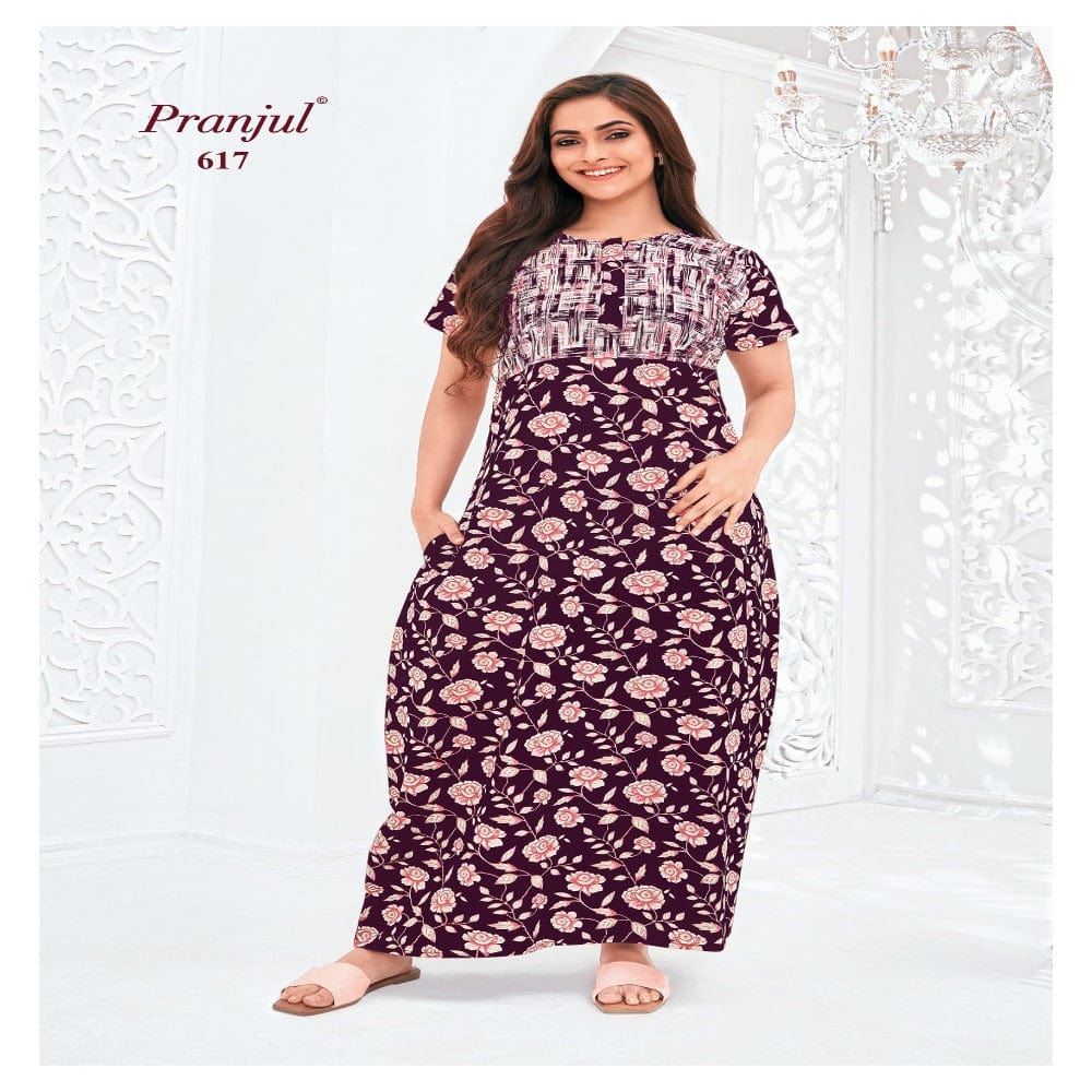 Pranjul Printed Cotton Nighty Sleepwear 617 / L Onezeros.in