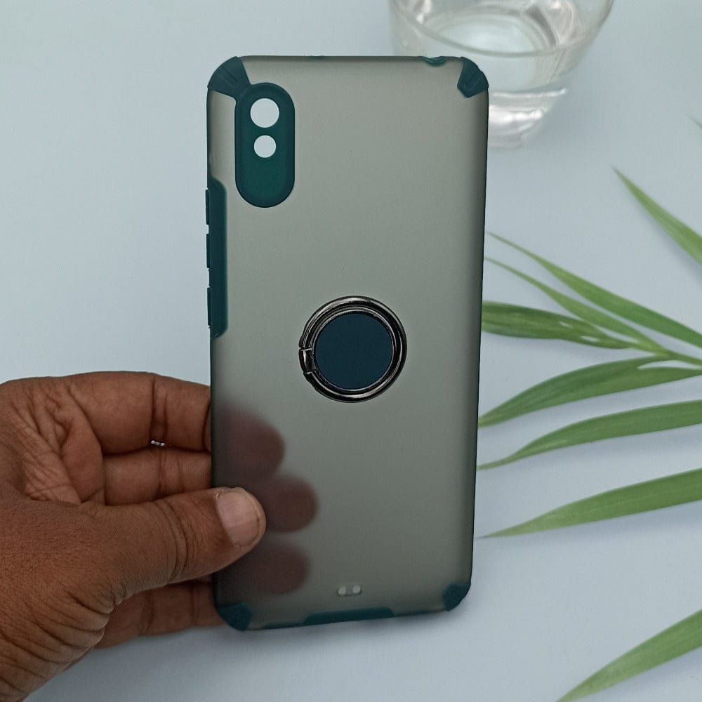 Ring Holder Phone Case for Redmi 9A/9i Matte Smoke Back Stand Cover Dark Green Onezeros.in