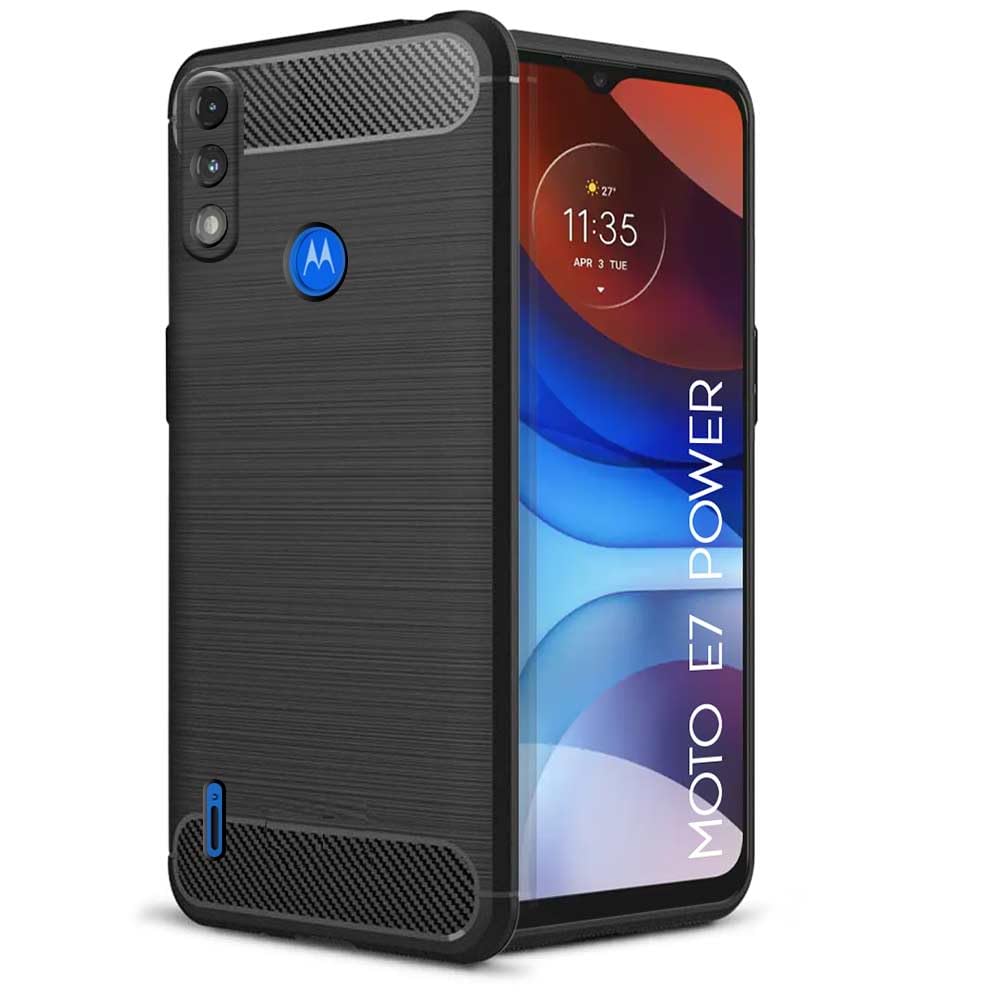 Thin Carbon Fiber Phone Case for Moto E7 Power Back Cover Black Onezeros.in