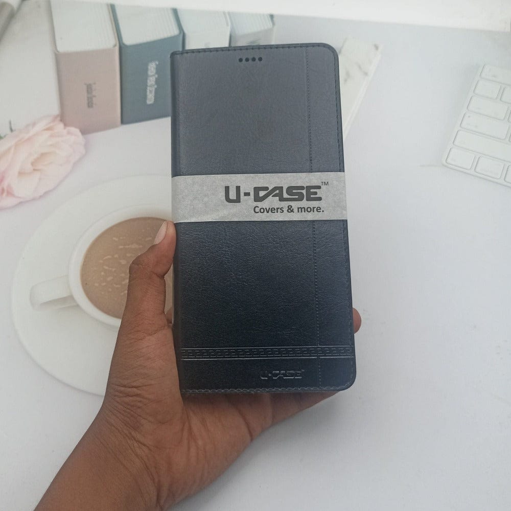 U-Case Leather Flip Cover For Realme 8 Black Onezeros.in