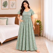 Veni's sage green floral printed women's nighty front view