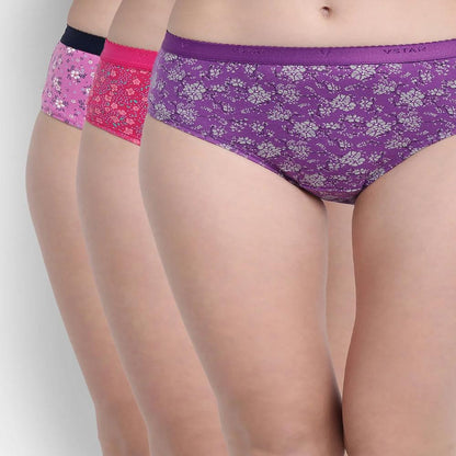 Vstar Printed Hipster Cut with Contrast Waistband Panties for Women (Pack of 3) 80 Onezeros.in