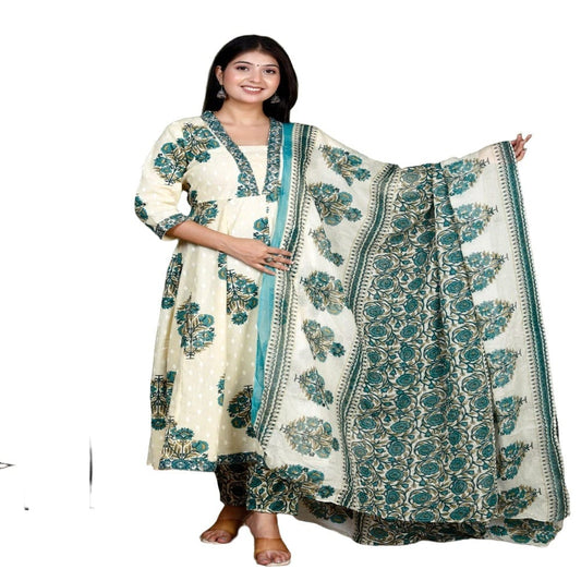 Women Printed kurta with Pant Dupatta Onezeros.in