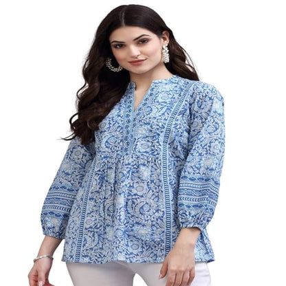 Women's Floral Printed Cotton Top Onezeros.in